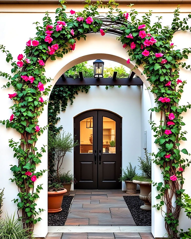 elegant arched entryway with trellis - 25 Front Yard Courtyard Ideas