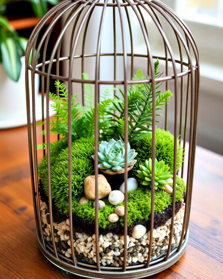 elegant bird cage terrarium decor - 15 Bird Cage Planter Ideas