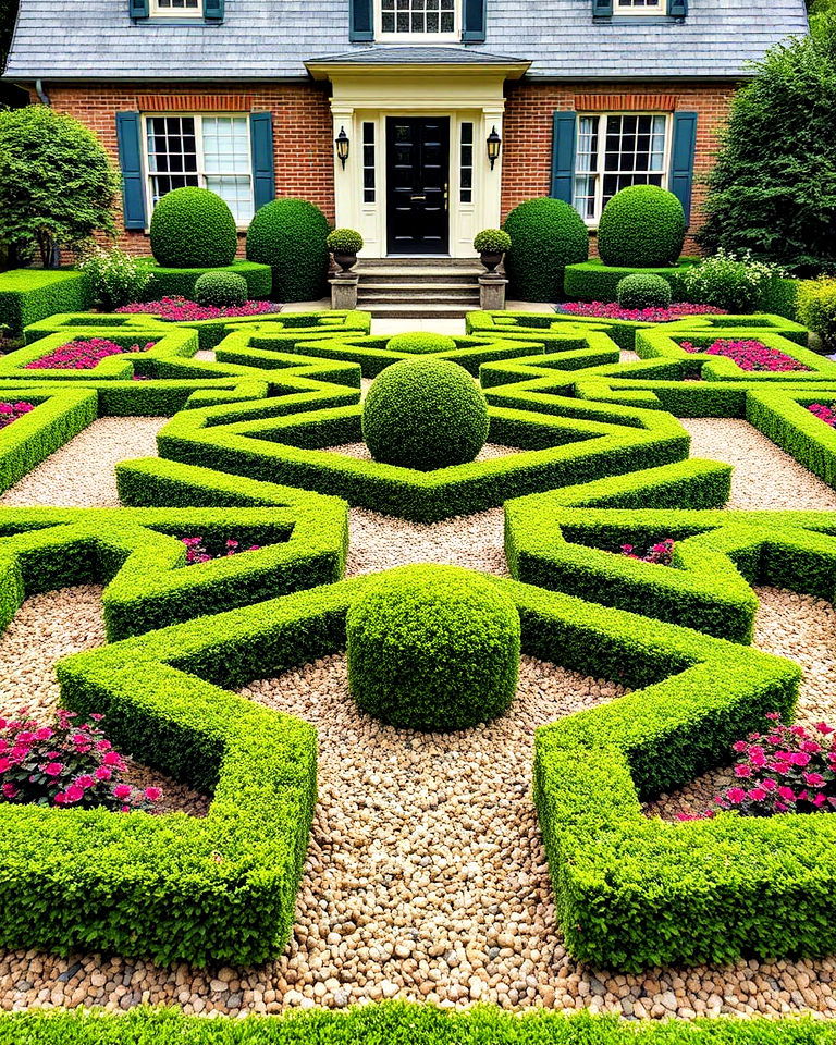 elegant boxwood parterre garden - 20 Front Yard Boxwood Designs