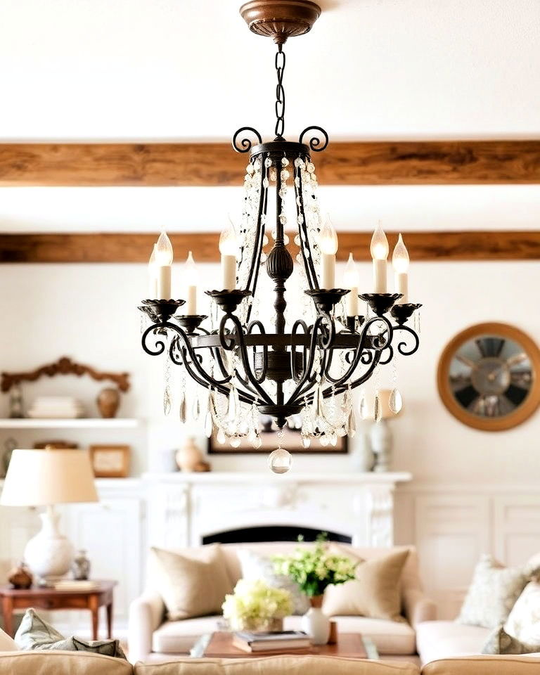 elegant chandeliers for a touch of glamour - 30 French Country Living Room Ideas