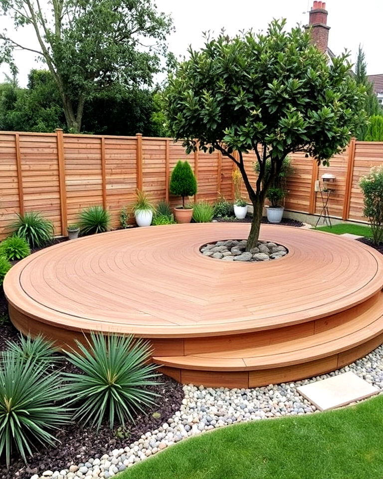 elegant curved decking design - 30 Garden Decking Ideas
