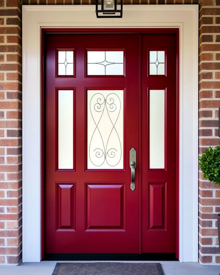 elegant dark red with glass inserts - 20 Dark Red Front Door Ideas