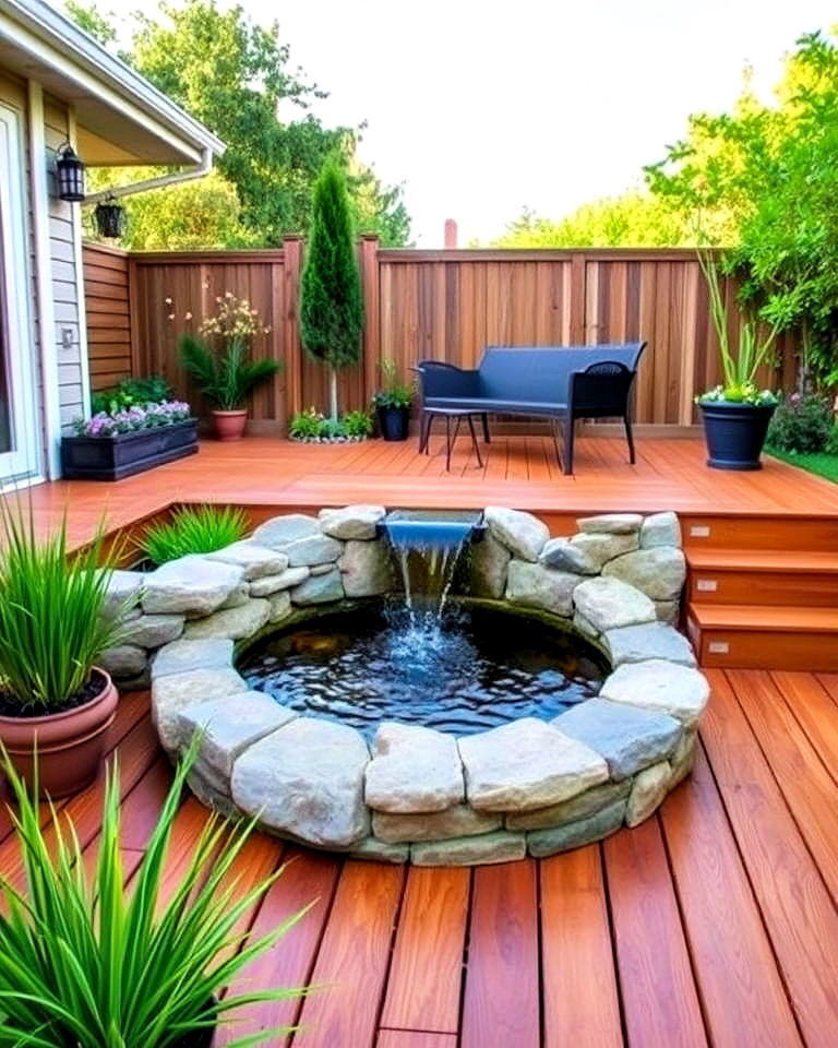 elegant decking with water feature - 30 Garden Decking Ideas