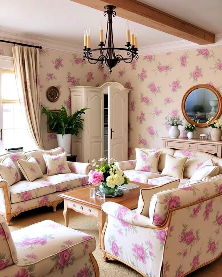 elegant floral patterns for french country design - 30 French Country Living Room Ideas