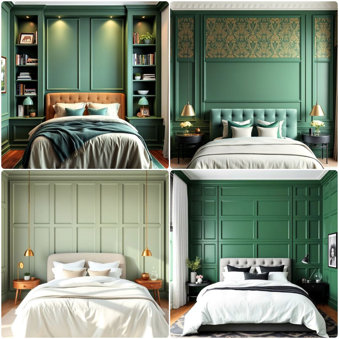 elegant green panelling bedroom ideas