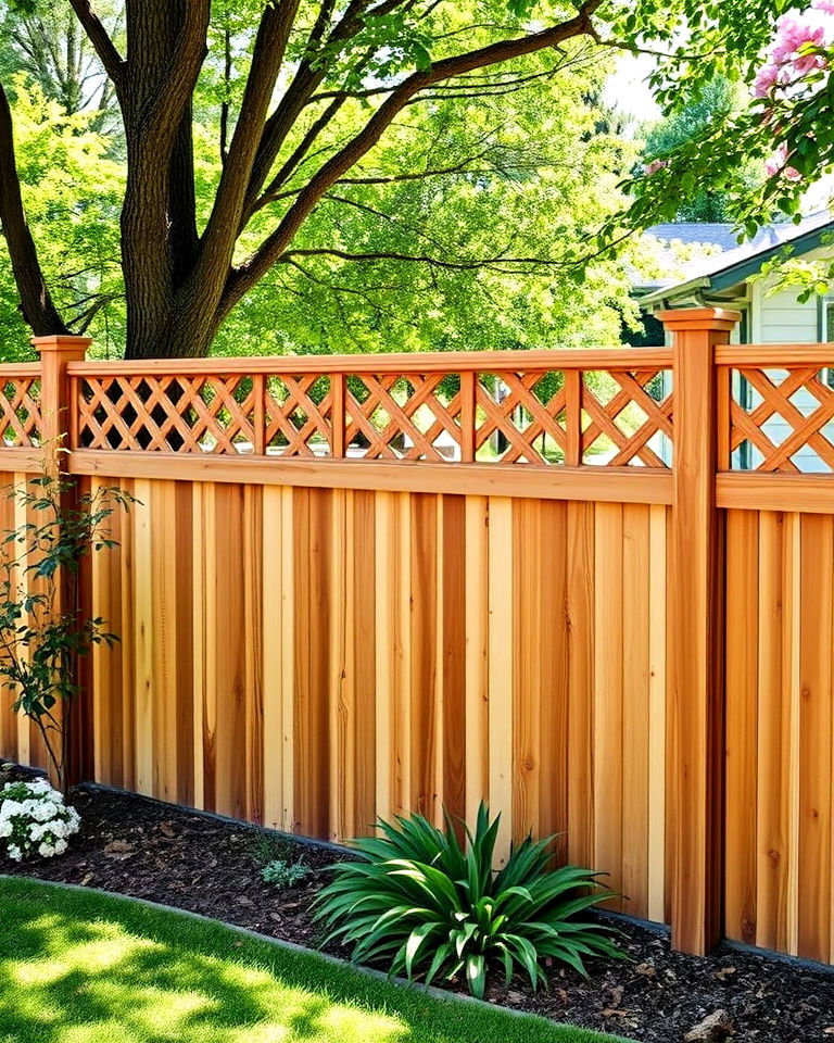 elegant lattice fence for a decorative flair - 20 Board on Board Fence Ideas