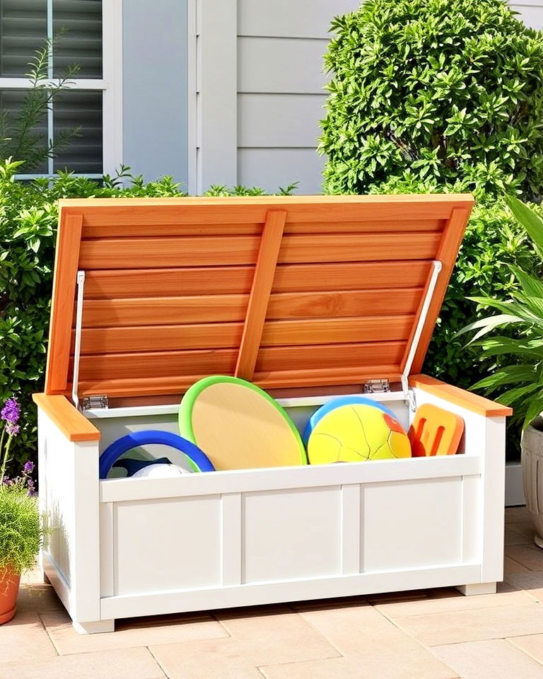 elegant outdoor storage bench - 25 Outdoor Toy Storage Ideas