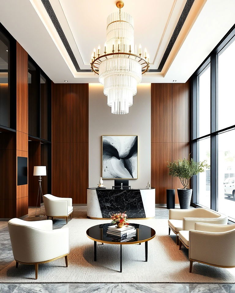 elegant reception area with statement lighting - 15 Law Office Interior Design Ideas