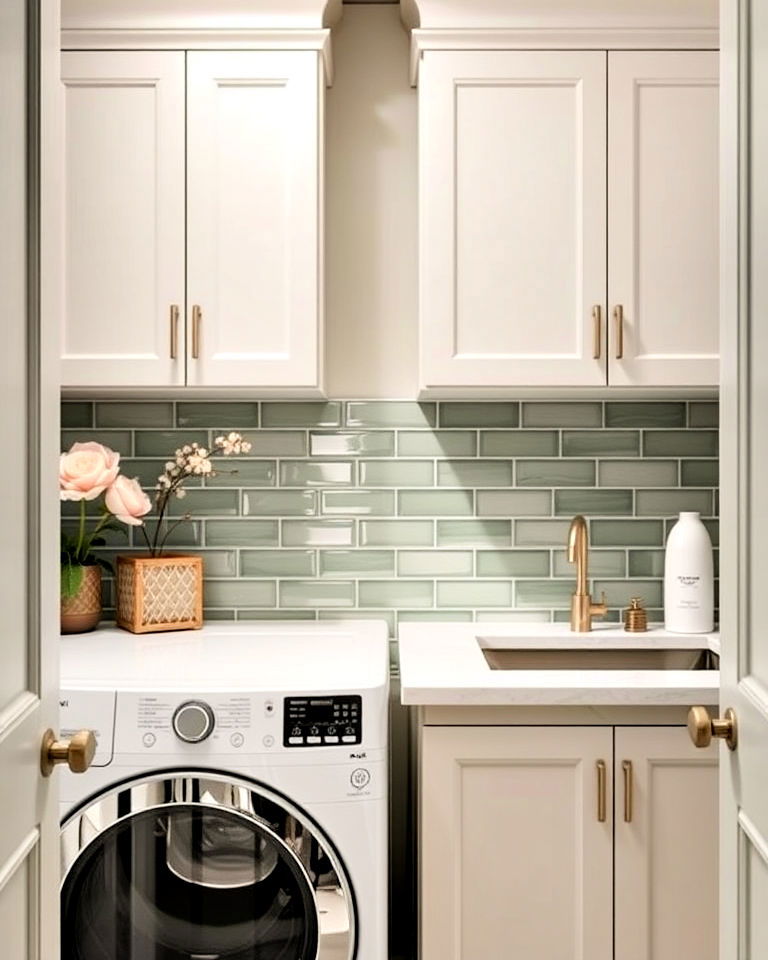 elegant sage green laundry room backsplash - 20 Sage Green Laundry Room Ideas