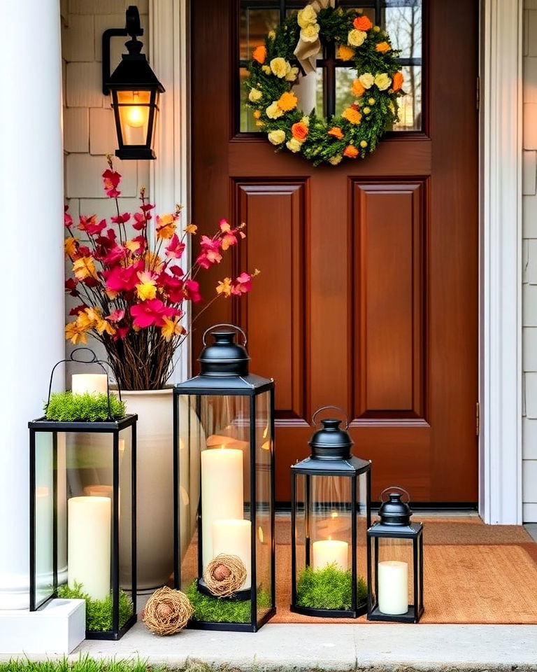 elegant spring lantern display - 15 Spring Front Door Decor Ideas