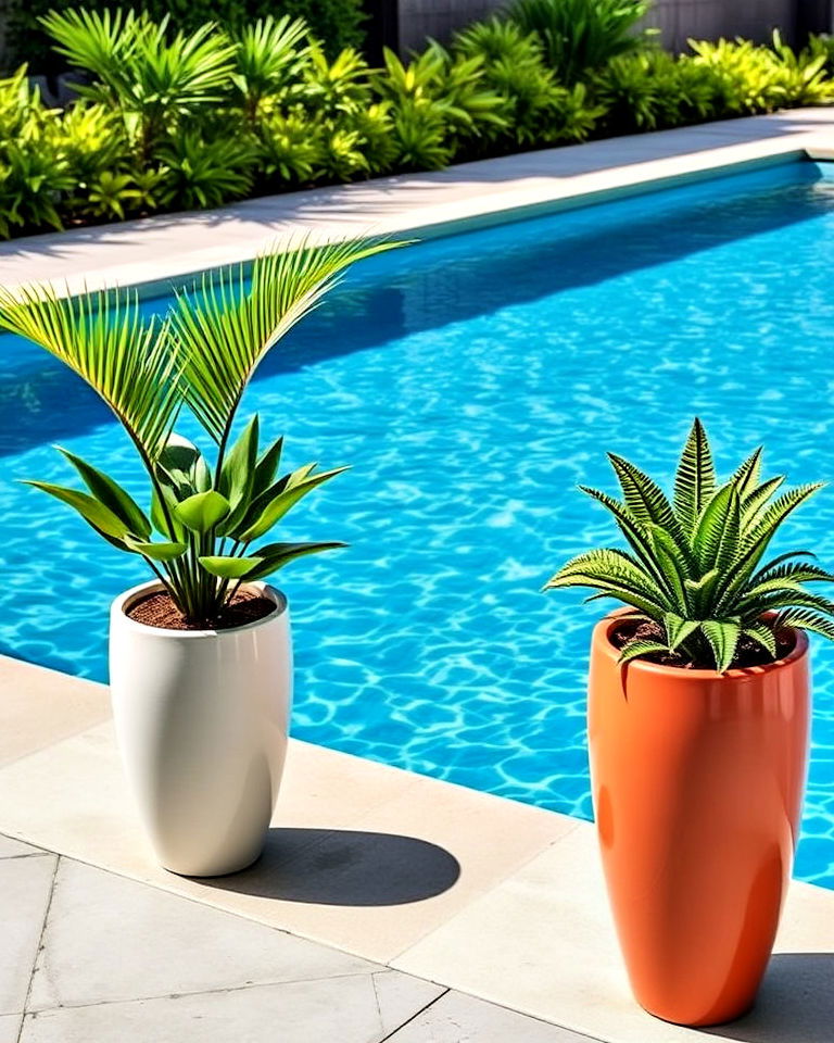 elegant tall ceramic pots for poolside - 25 Pool Planter Ideas