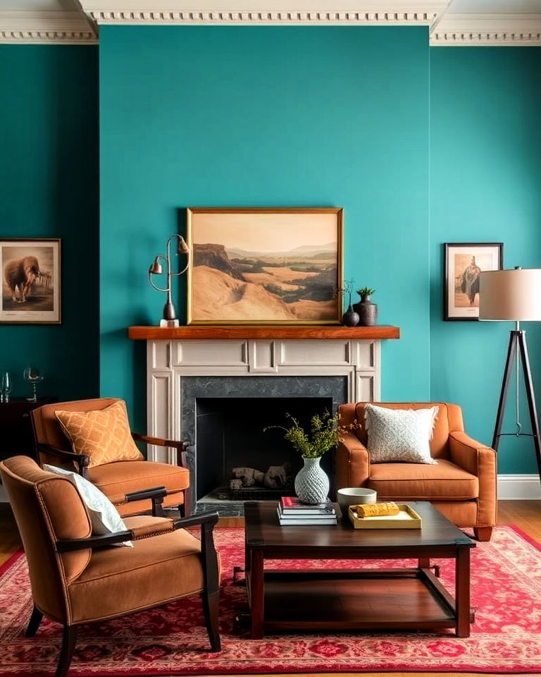 elegant teal with brown living room - 25 Colors That Go With Brown for Any Room