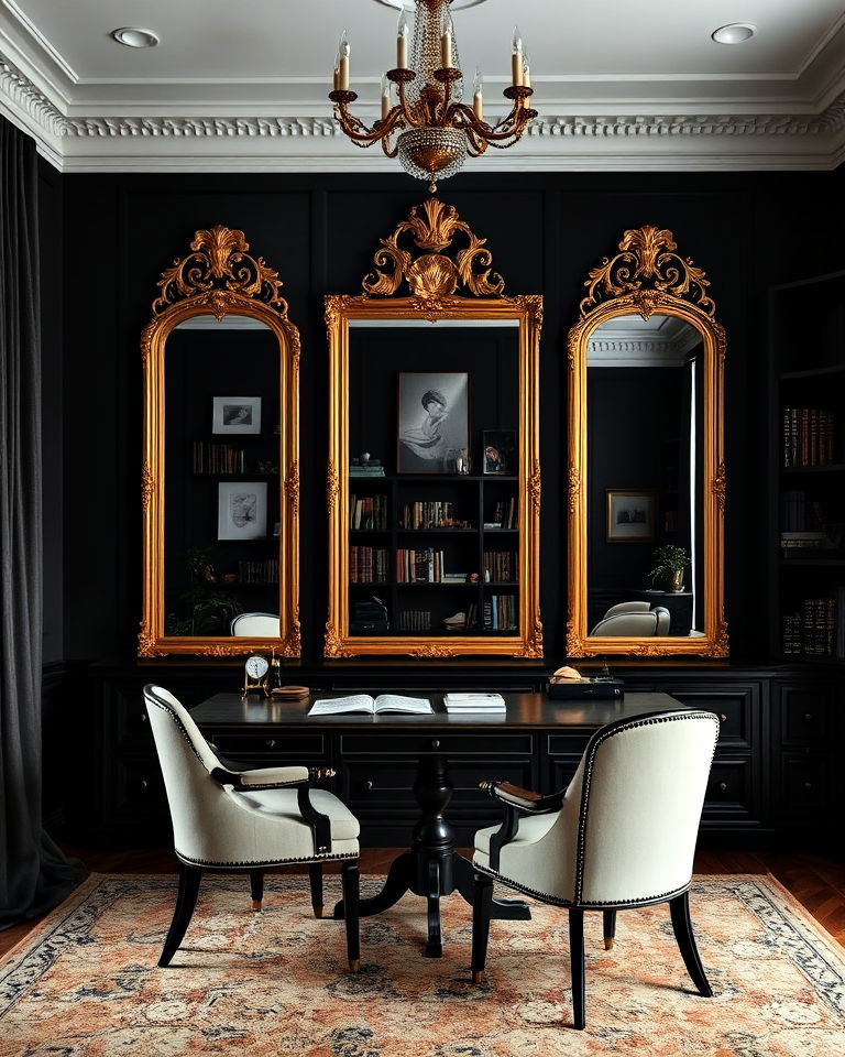 elegant vintage mirror study room - 15 Dark Academia Study Room Ideas