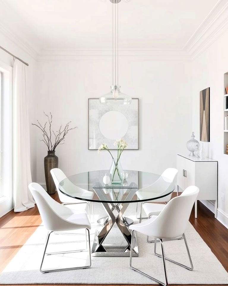 elegant white and glass dining room - 30 White Dining Room Ideas