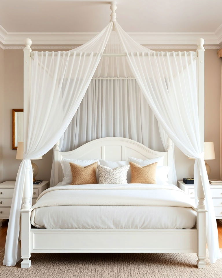 elegant white canopy bed - 15 White and Cream Bedroom Ideas-captions