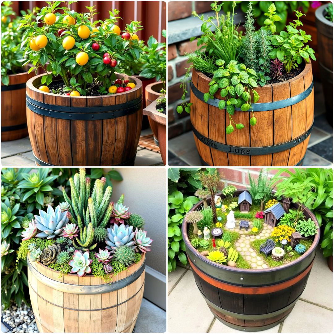 elegant wine barrel planter ideas