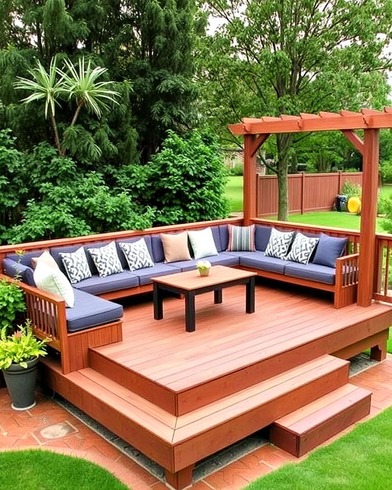 elevated deck with built in seating - 30 Garden Decking Ideas