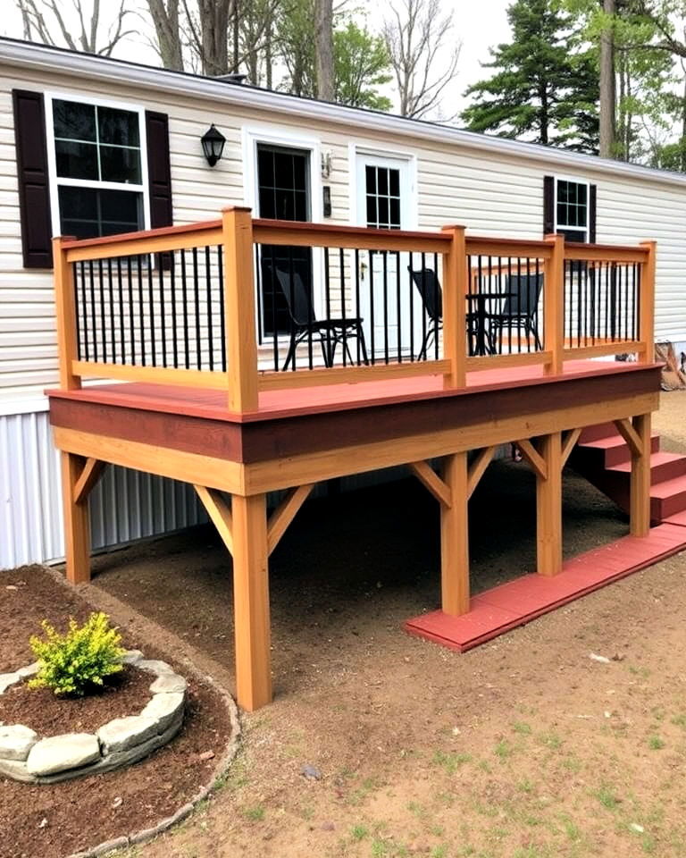 elevated deck with skirting - 20 Mobile Home Deck Ideas