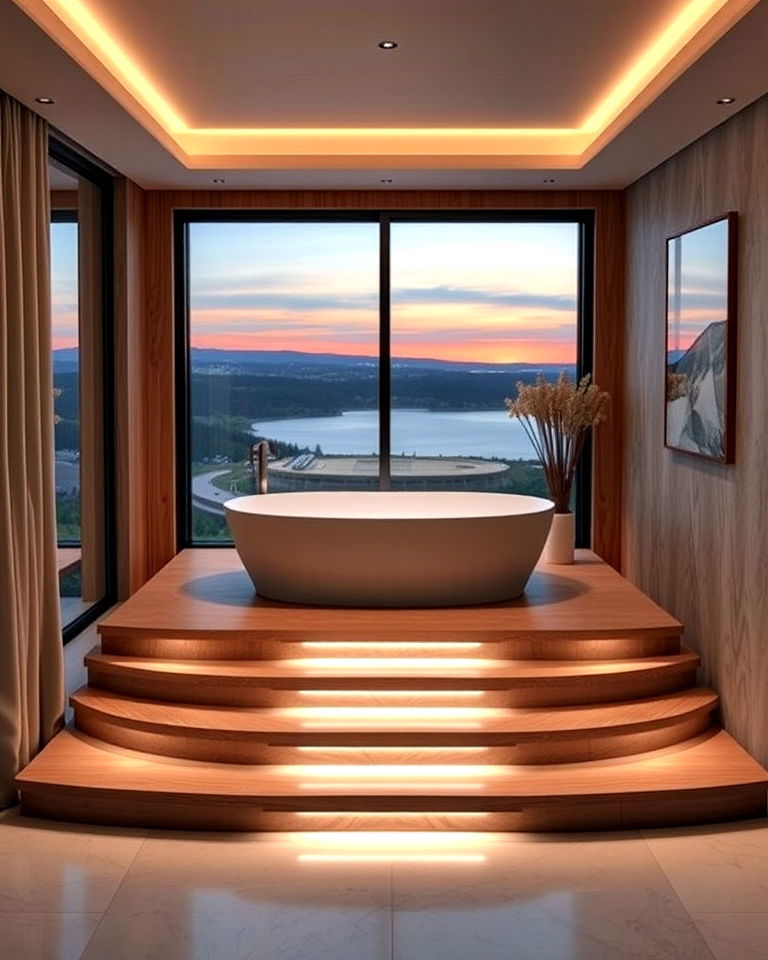 elevated platform design for bathtub - 15 Bathtub in Bedroom Ideas