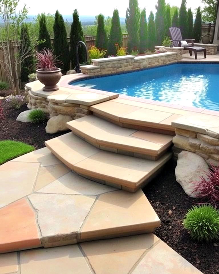 elevated poolside steps - 20 Flagstone Steps