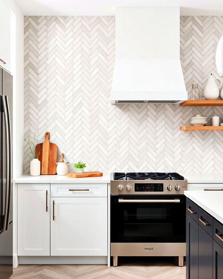 elongated herringbone tiles backsplash - 25 Kitchens With Herringbone Tile Backsplashes