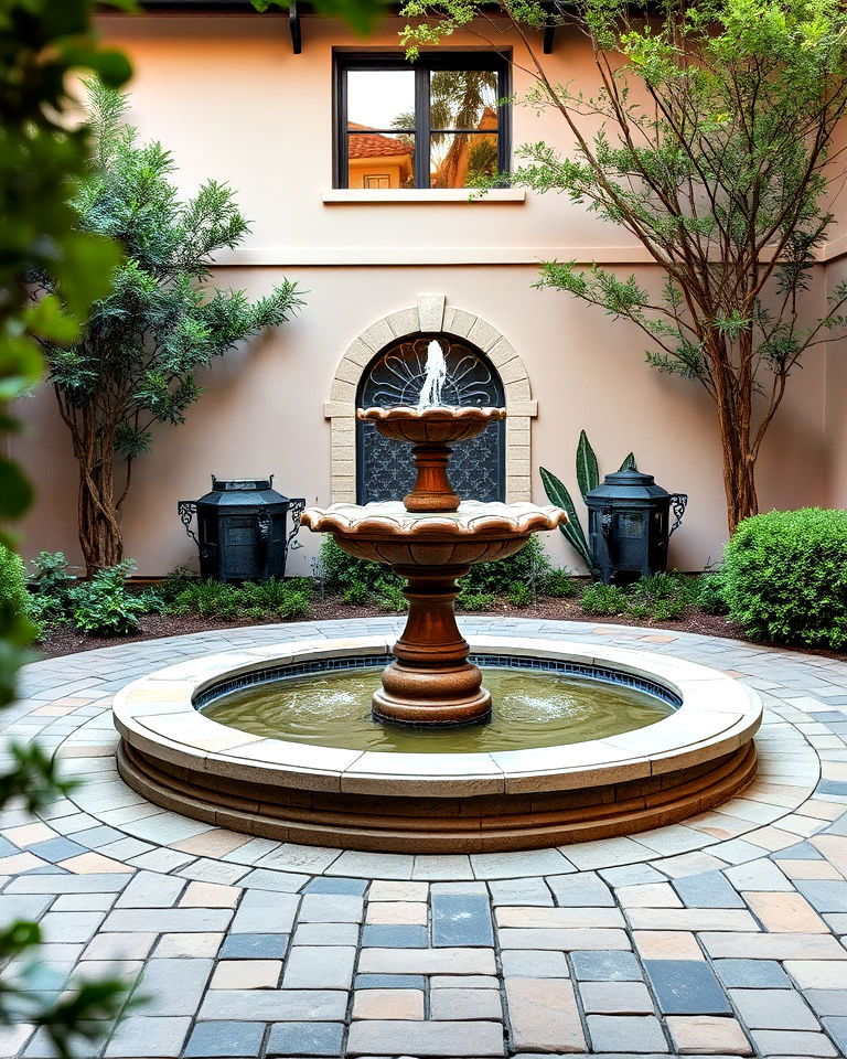 enclosed courtyard with a water fountain - 15 Enclosed Front Courtyard Ideas
