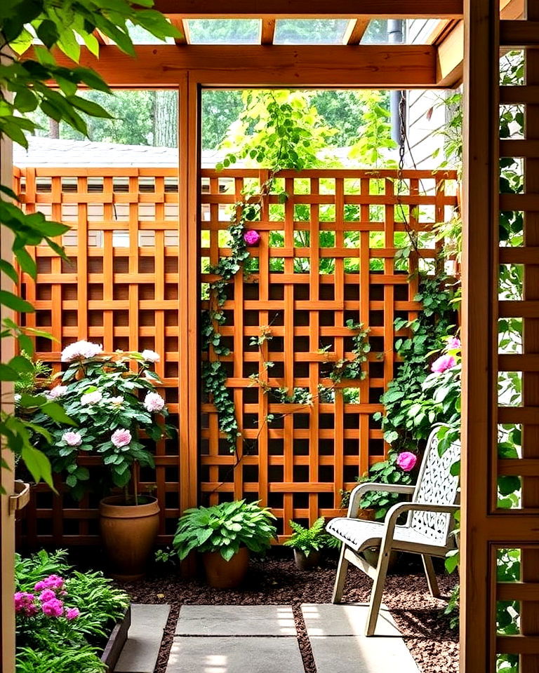 enclosed courtyard with wooden lattice screens - 15 Enclosed Front Courtyard Ideas