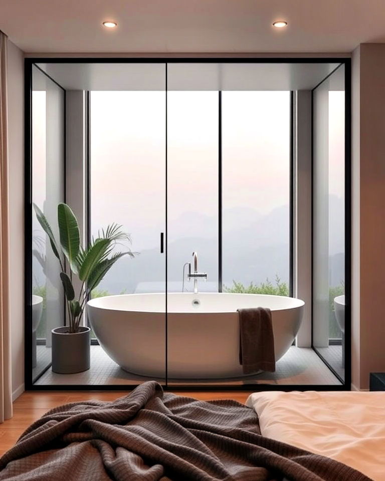 enclosed glass tub zone with bedroom - 15 Bathtub in Bedroom Ideas
