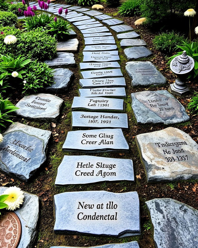 engraved stone pathway - 30 Memorial Garden Ideas