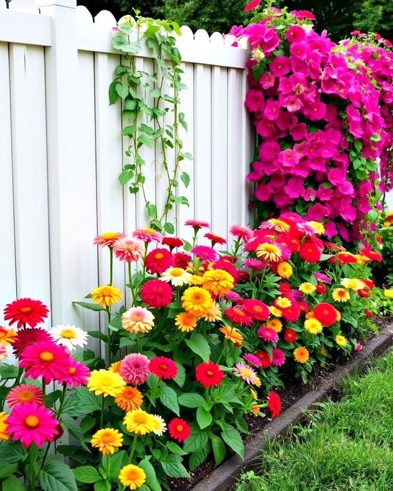 enhance plain fences by planting zinnias - 20 Zinnia Garden Ideas