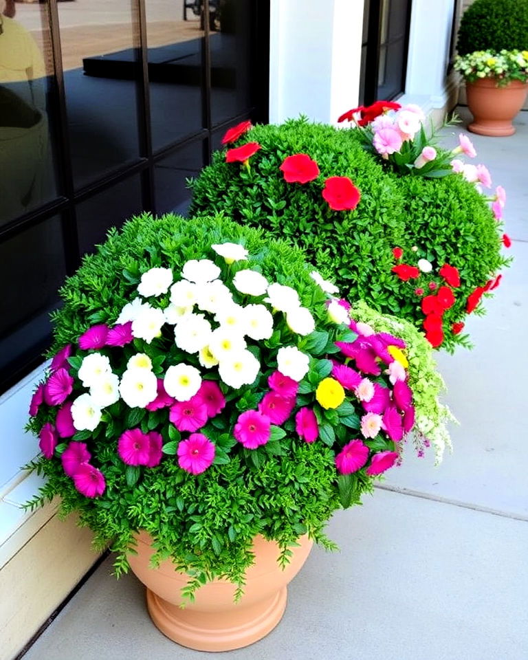 enhance planters with boxwood accents - 25 Boxwood Landscaping Ideas