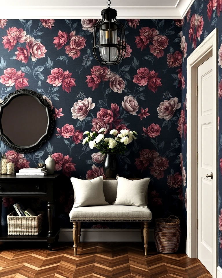 entryway moody floral wallpaper - 30 Entryway Wallpaper Ideas