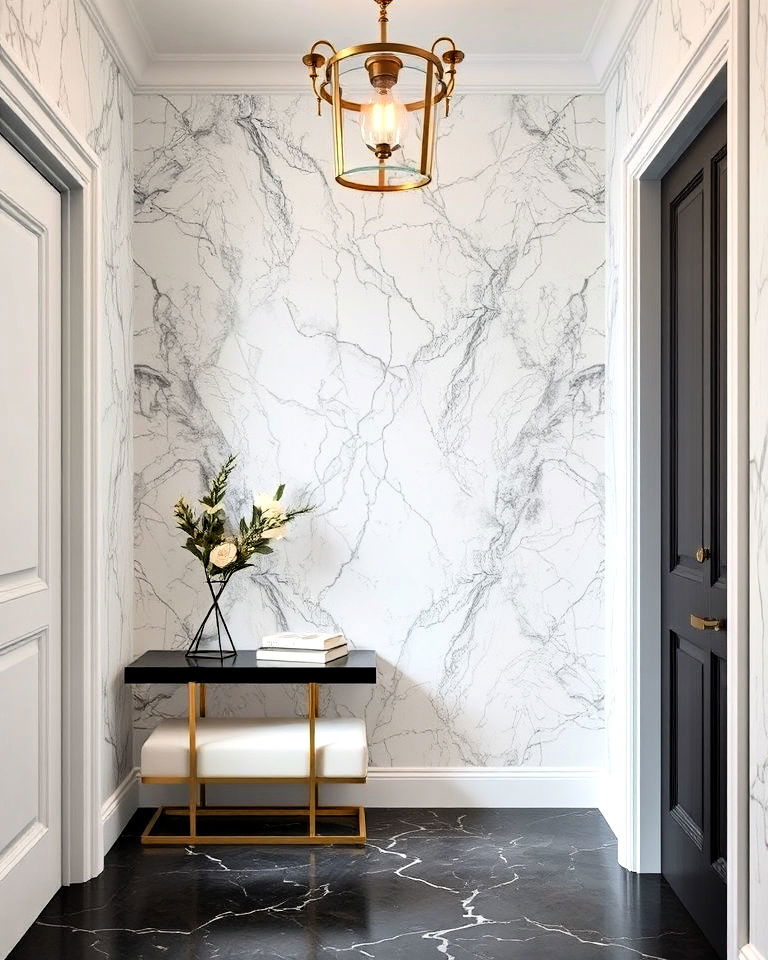 entryway with faux marble wallpaper - 30 Entryway Wallpaper Ideas