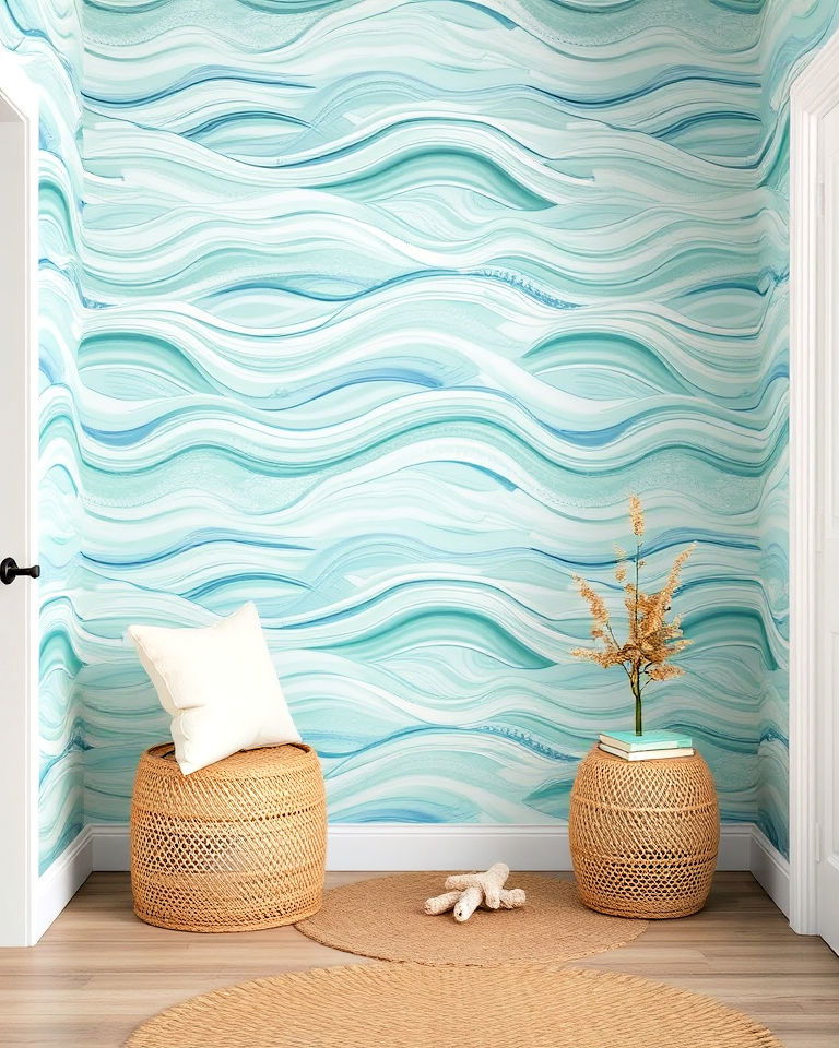 entryway with wave patterned wallpaper - 30 Entryway Wallpaper Ideas