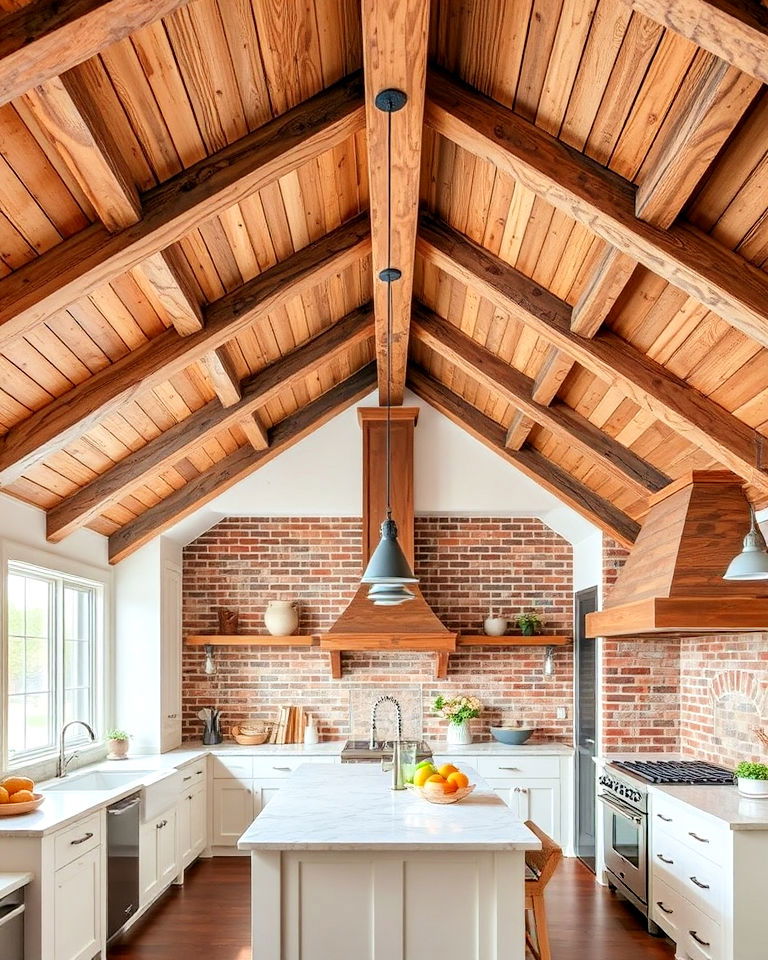 exposed beams sloped ceiling for rustic charm - 15 Sloped Ceiling Kitchen Ideas