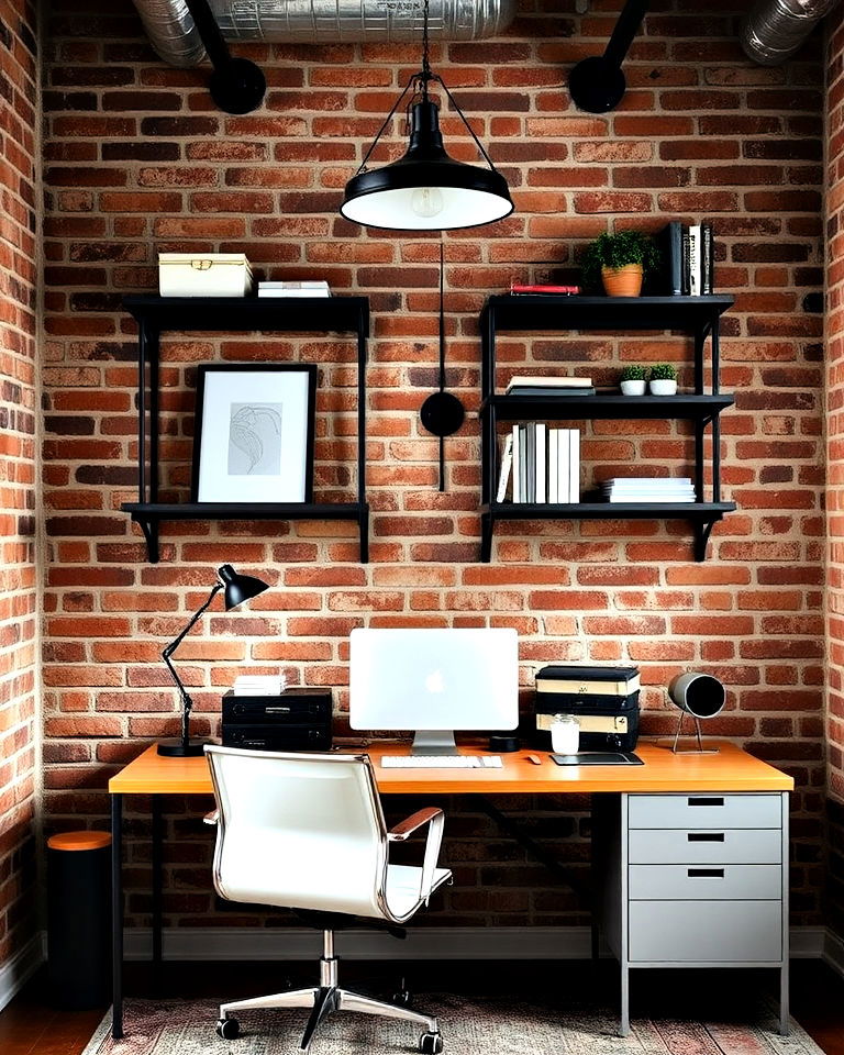 exposed brick walls for texture - 30 Industrial Home Office Ideas