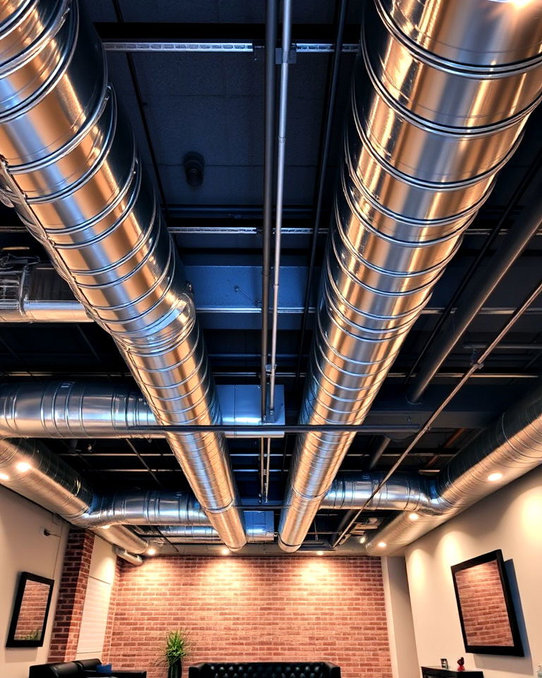 exposed ductwork basement ceiling with metallic finish exposed ductwork basement ceiling with metallic finish - 20 Exposed Basement Ceiling Ideas