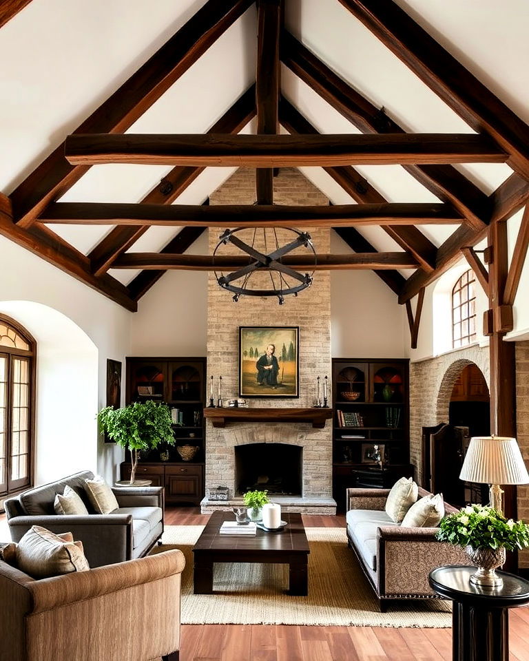 exposed wooden beams for any tudor inspired room - 25 Tudor Style House Interior Ideas