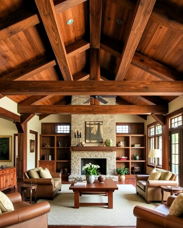 exposed wooden beams in ceiling - 25 Craftsman Living Room Ideas