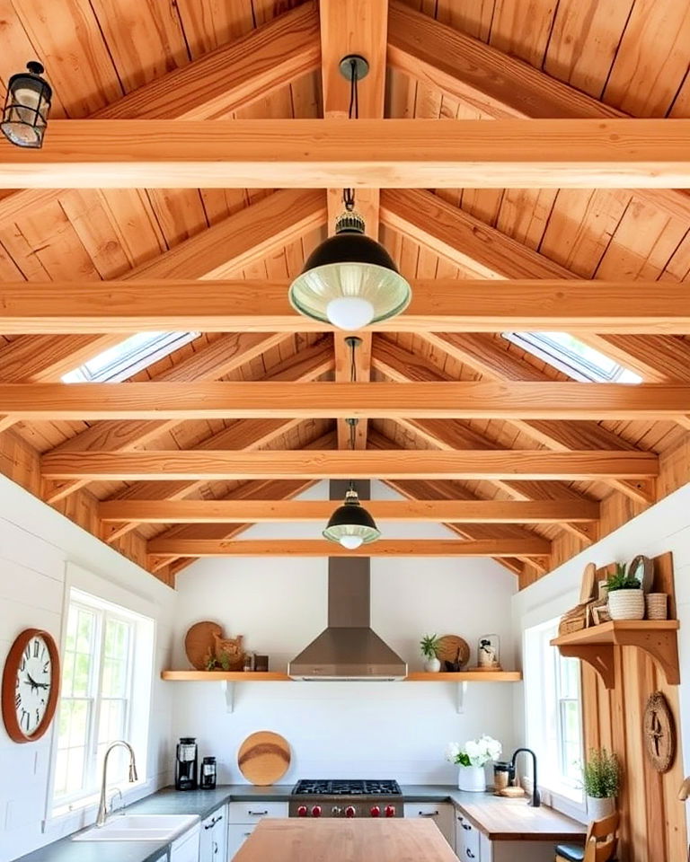 exposed wooden beams shed ceiling - 15 Shed Ceiling Ideas