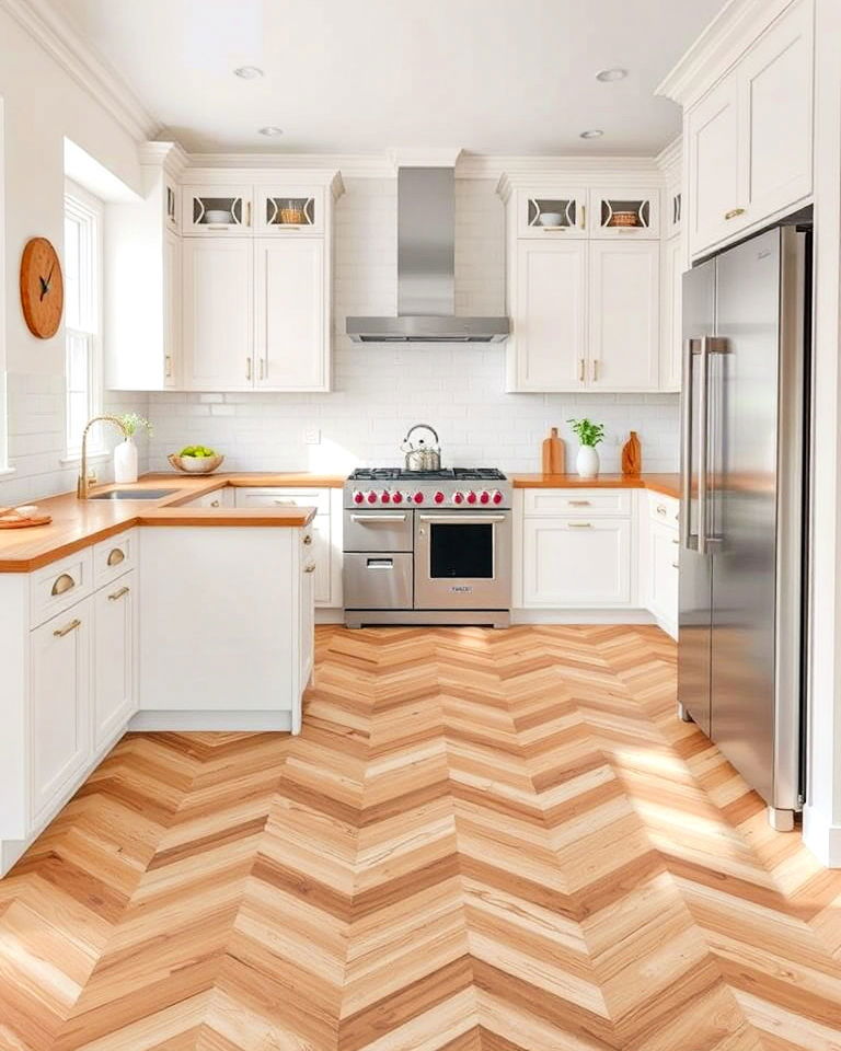 eye catching chevron vinyl flooring - 25 Vinyl Kitchen Flooring Ideas