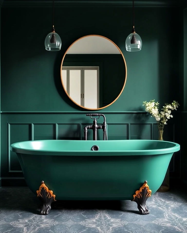eye catching dark green bathtub for a statement piece - 25 Dark Green Bathroom Ideas