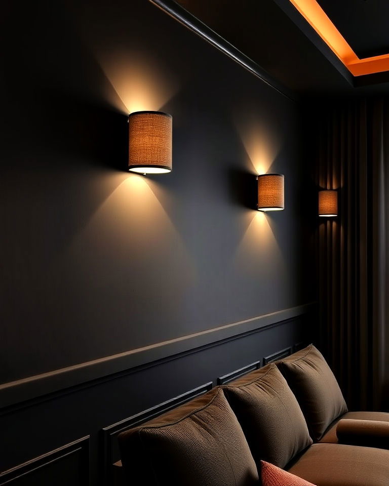 fabric shaded wall sconces home theater - 15 Home Theater Wall Sconce Ideas