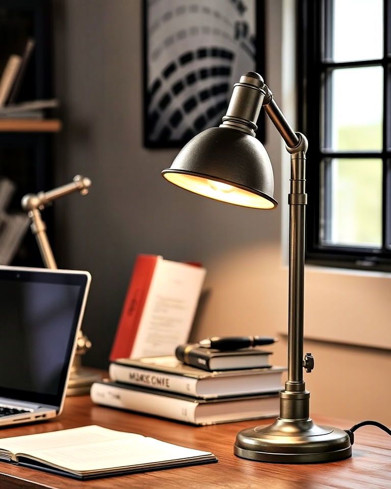 factory inspired desk lamps - 30 Industrial Home Office Ideas