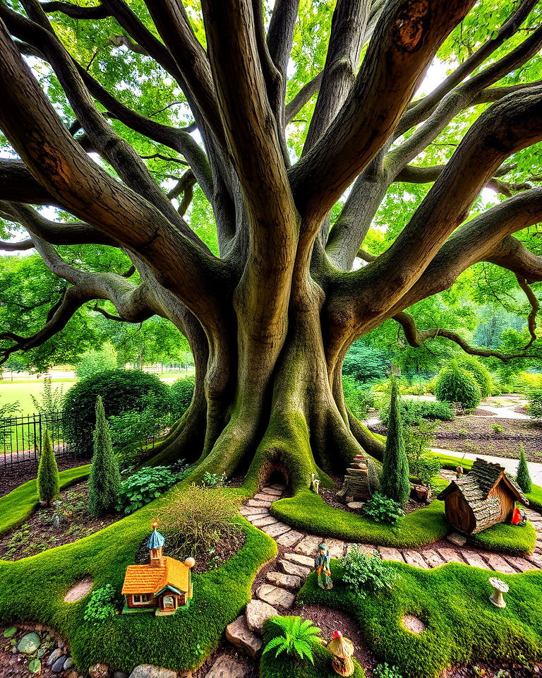 fairy garden underneath tree landscaping - 15 Oak Tree Landscaping Ideas
