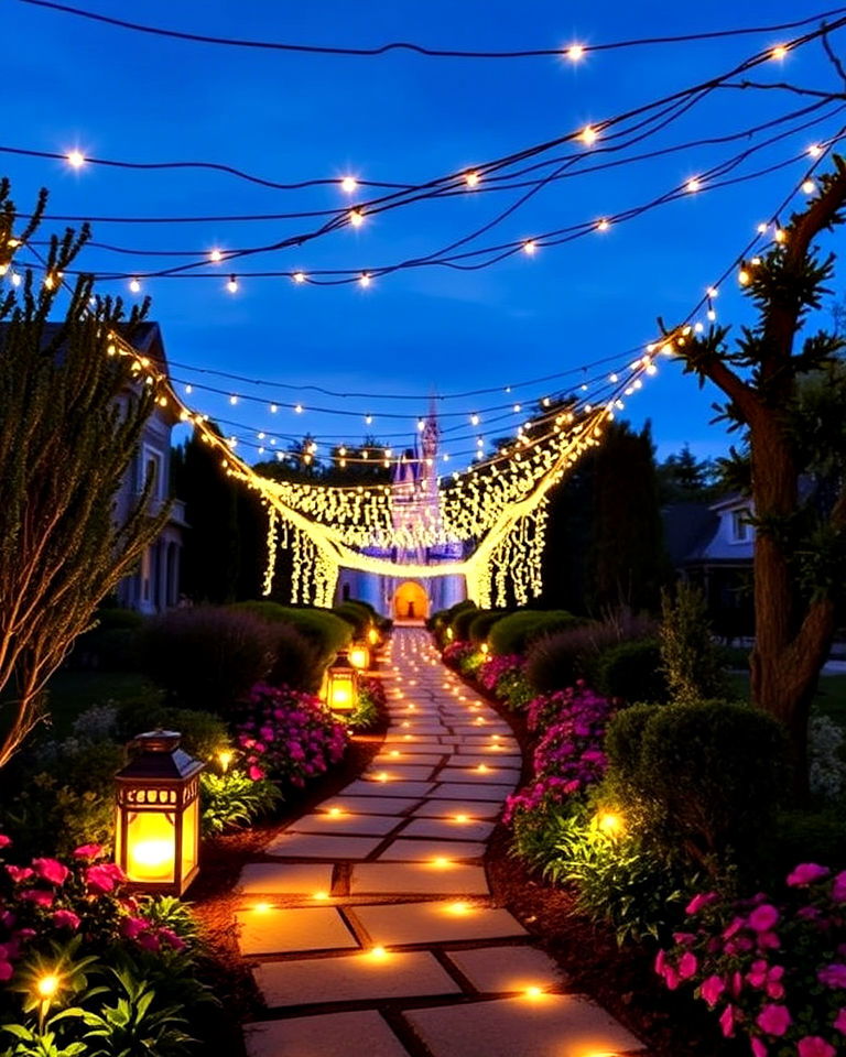 fairy light pathway for disney garden - 15 Disney Garden Ideas