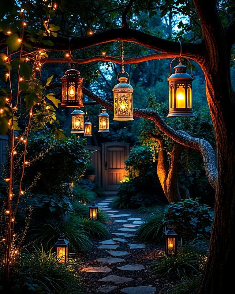fairy lights and lanterns for secret garden - 40 Secret Garden Ideas