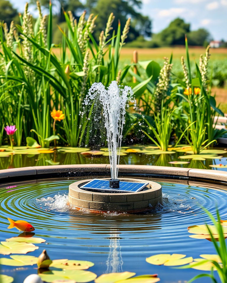 farm pond with solar powered fountain farm pond with solar powered fountain - 15 Farm Pond Ideas