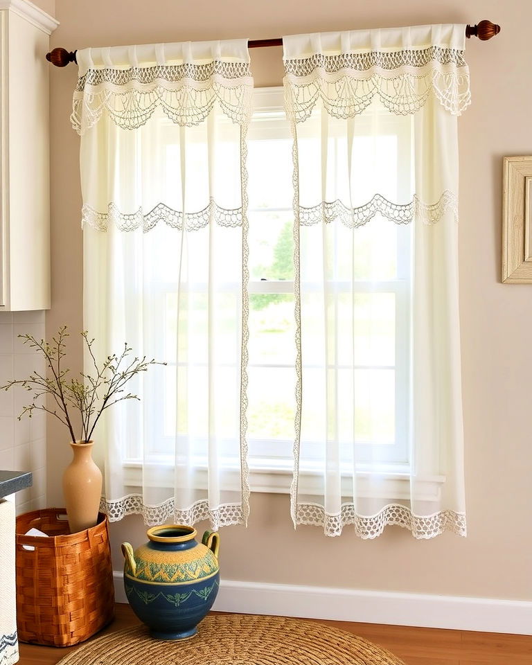 farmhouse crochet trimmed curtains farmhouse crochet trimmed curtains - 25 Farmhouse Curtain Ideas