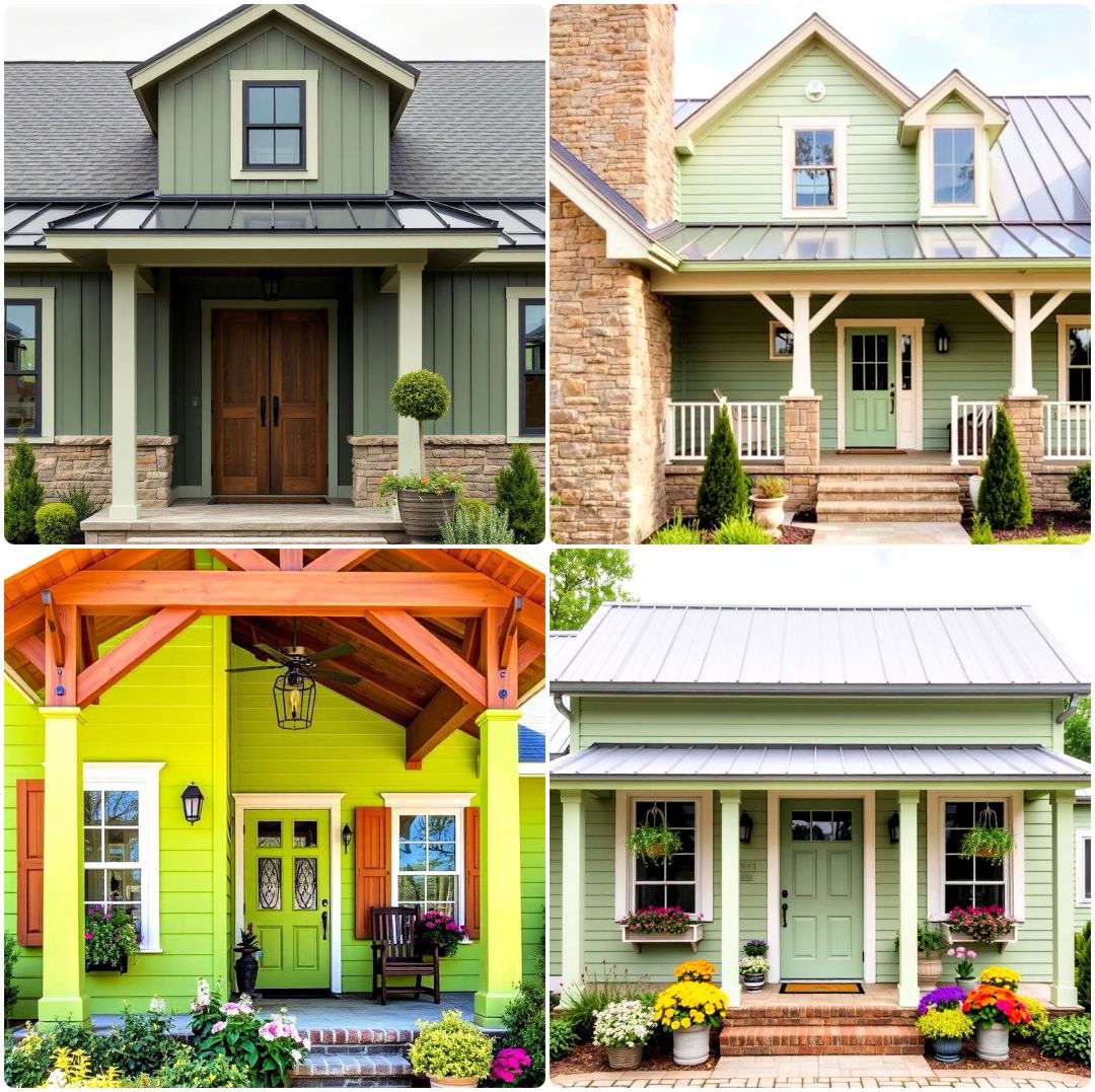 farmhouse green exterior home ideas